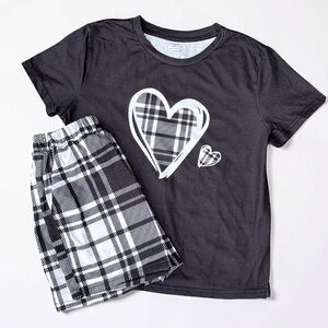 Girls Black Heart Pajama Set Size 9 | PJ Set | Kids Sleepwear Lounge Outfit